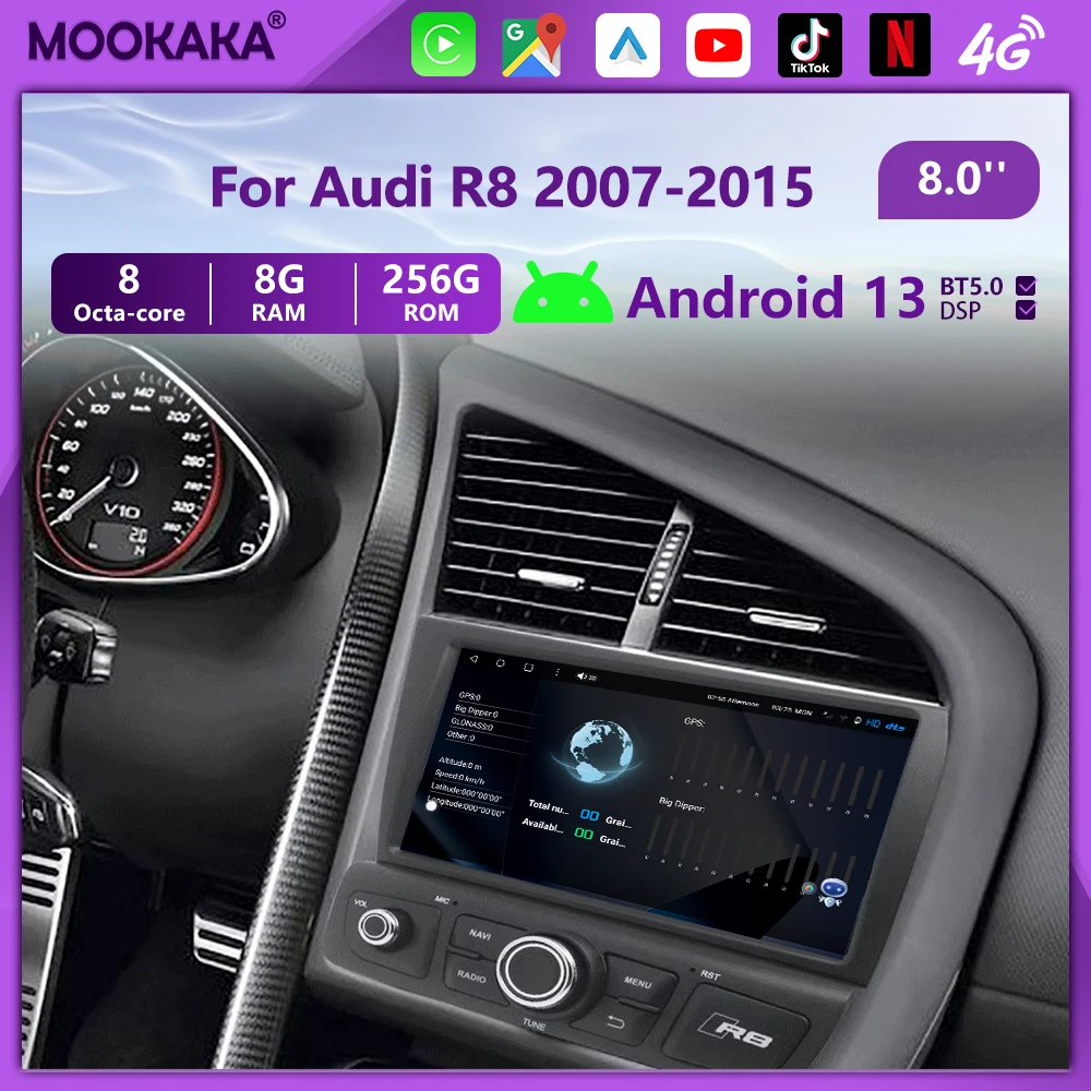 

8'' Android13 For Audi R8 2007~2015 Car Radio GPS Navigation Auto Stereo Head Unit Multimedia Music Video Player Carplay BT WIFI
