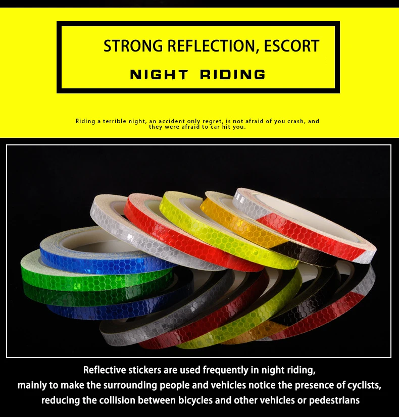 Motorcycle Wheels Reflect Fluorescent MTB Bike Reflective Sticker Strip Tape For Cycling Warning Safety Motorbike  Wheel Decor