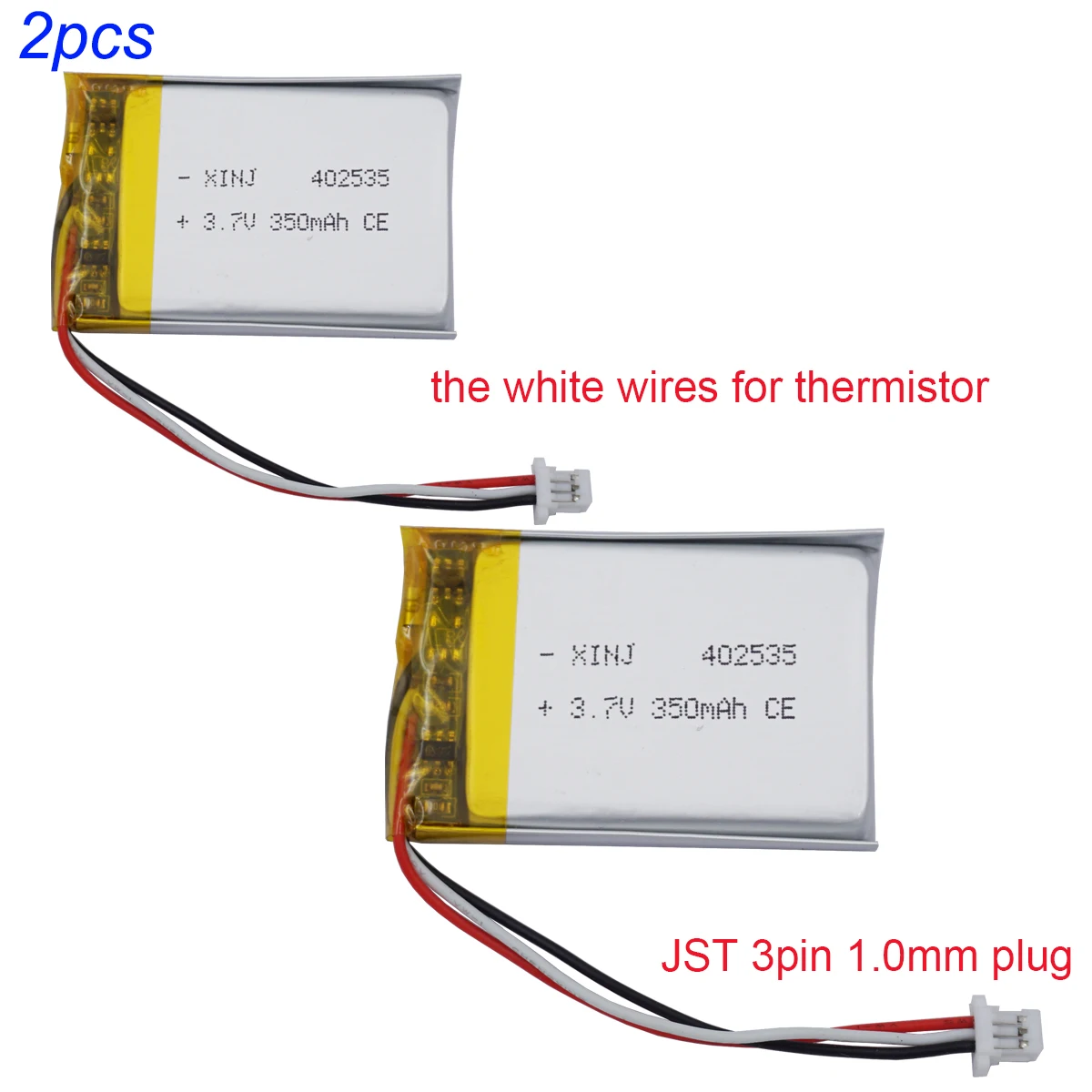 

2pcs 3.7V 350mAh 1.29Wh Polymer Li Lithium Battery 402535 JST-SH 1.0mm 3pin NTC Thermistor For GPS Bluetooth Speaker DashCam