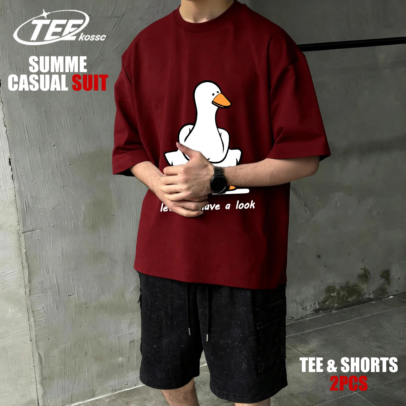 

Футболка с принтом гуся для мужчин, спортивная, летняя, с коротким рукавом, повседневная, свободная, из хлопка, удобная, спортивная одежда, комплект