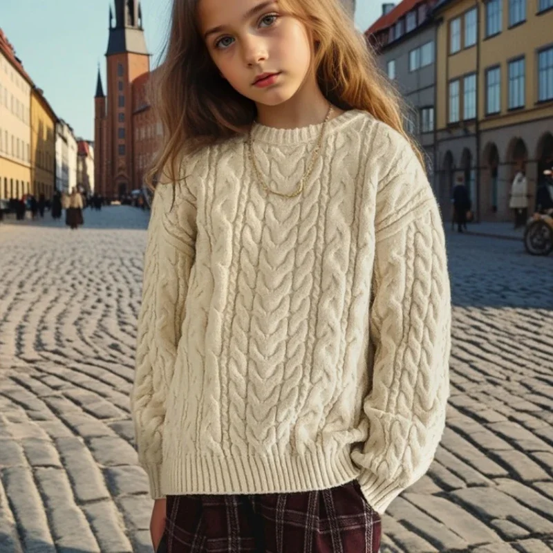 

Winter Sweater for Girls Casual Loose Daily All-match Teen Kids Knitted Pullover Tops Thick Warm Fashion Christmas Child Clothes