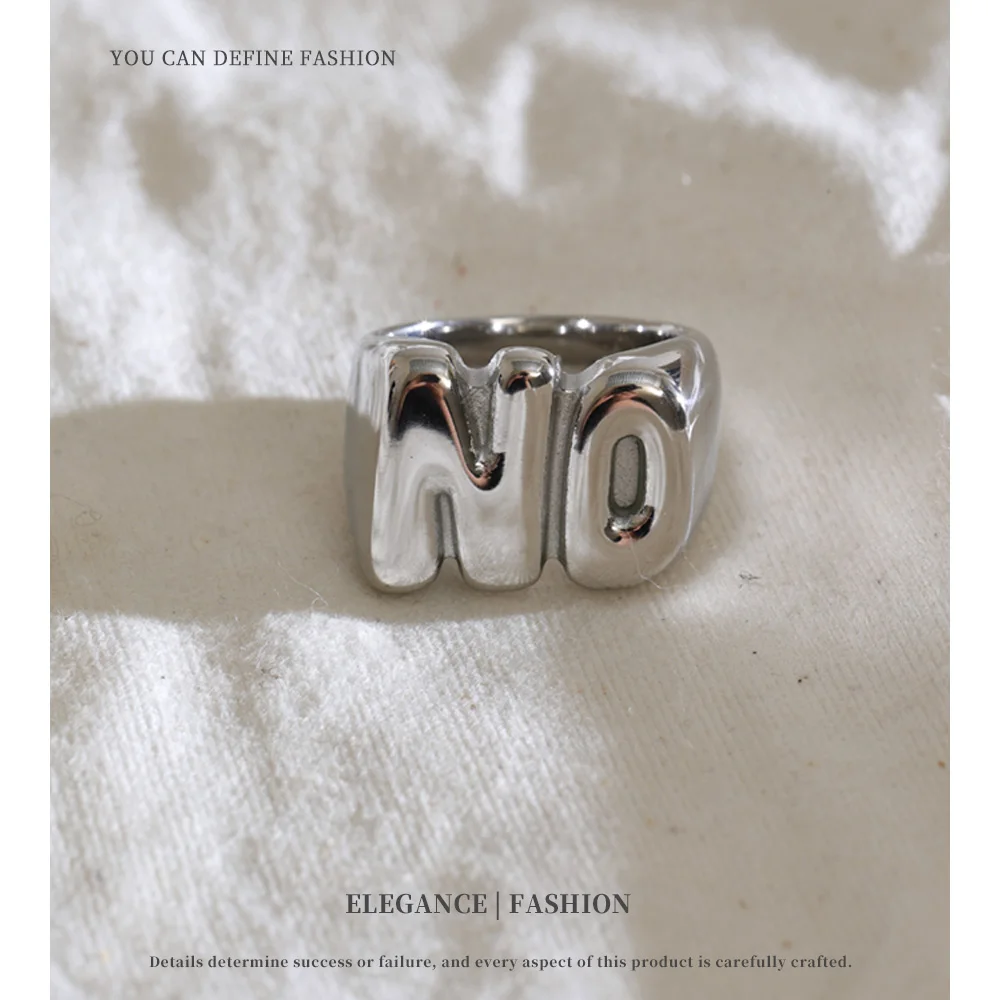 NiNice Stainless Steel Ring for New Women PVD Plated Letter NO Stylish Unique Design Jewelry Gift