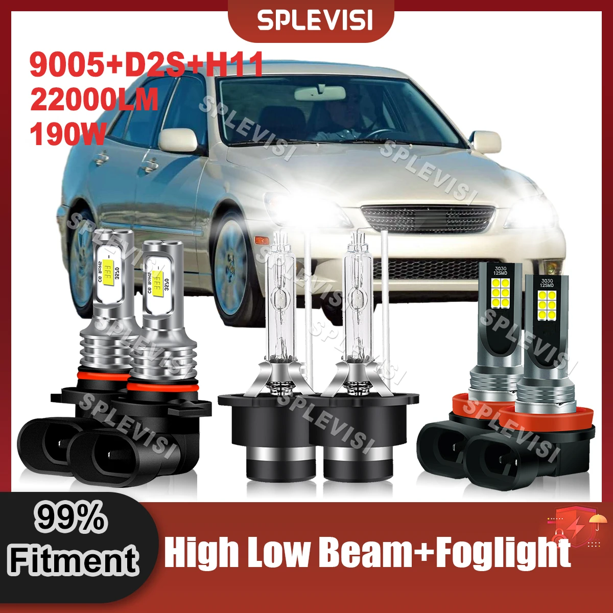 

SPLEVISI CSP Chips LED High Beam 9005+Low Beam D2S Xenon Lamp+Foglamp H11 22000LM 190W Kit For Lexus IS300 2003 2004 2005