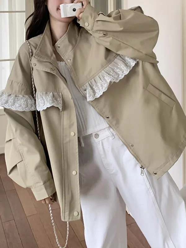 

Новая женская повседневная куртка больших размеров с кружевной отделкой, свободного кроя, с длинными рукавами, для работы и повседневной носки, весна