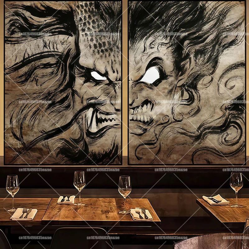 

Anime One Piece Ink Painting Art Free Combination Poster Luffy Zoro Sanji HD Printed Canvas Painting Retro Style Wall Decoration