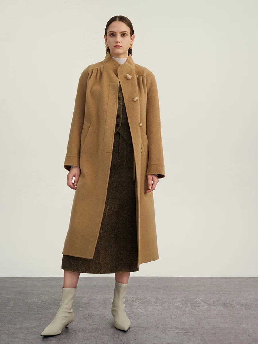 

QFKQ Retro Collar Double-Sided Camere Woolen Coat Women's Winter Casual Long Sve Coat Regular Length Commute Sle