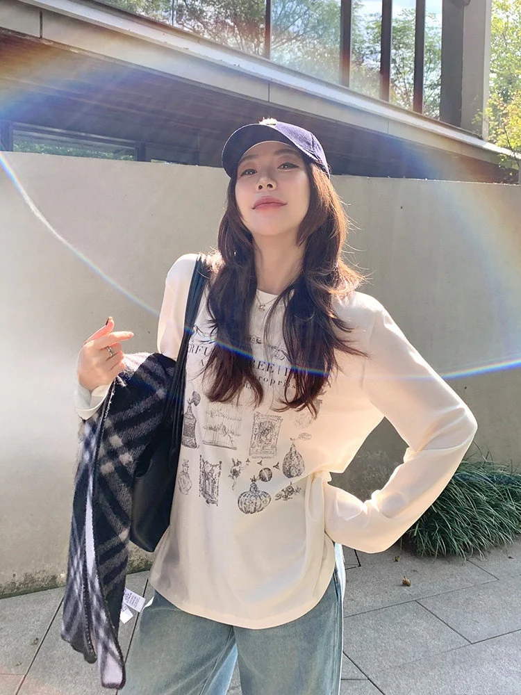 

Женская футболка с длинным рукавом Cheeseandkisses из лиоцелла, свободного кроя, винтажная, с ароматным принтом, базовый слой