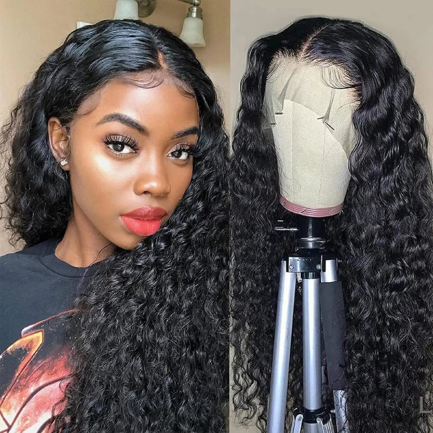 Water Wave Wig Human Hair Brazilian 13x4 HD Transparent Lace Frontal Wig For Women Deep Wave HD Lace Front Human Hair Wig 34Inch