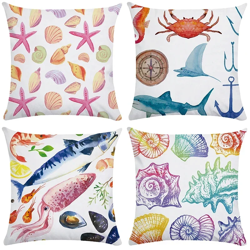 45x45cm Starfish Shell Crab Fish Pillowcase Living Room Sofa Chair Bed Soft Cushion Cover  Home Decoration