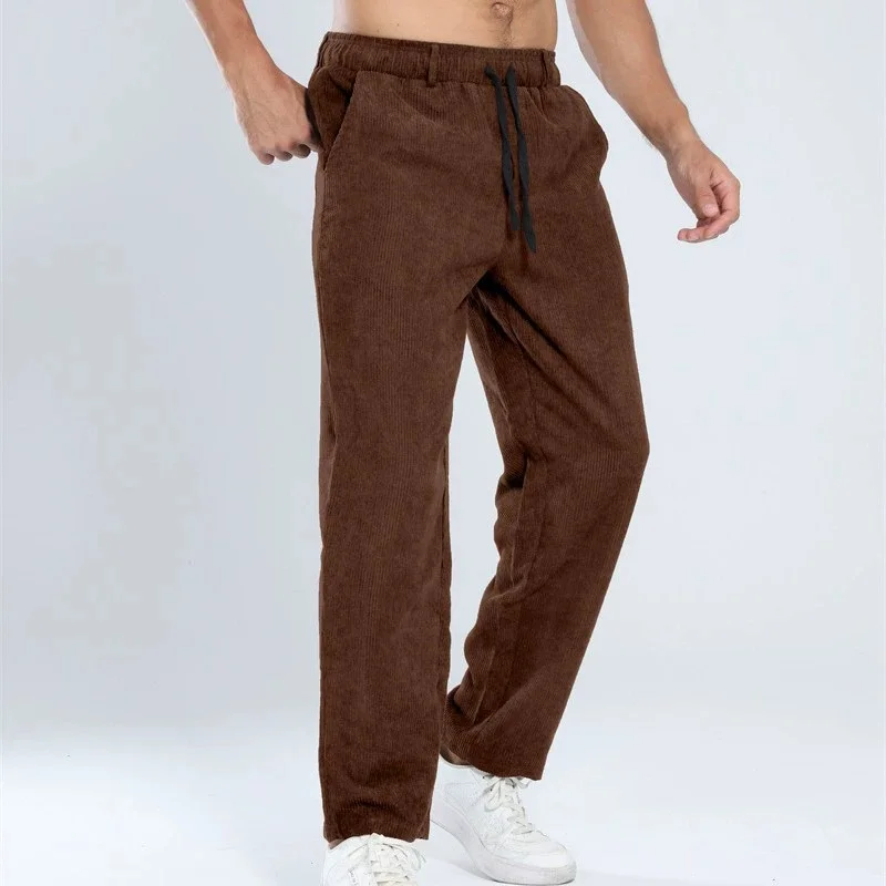 Frühling Herbst Herren Cordhose gerades Bein Streifen einfarbig lose Sporthose trendige Herren vielseitige Fitness lange Hose
