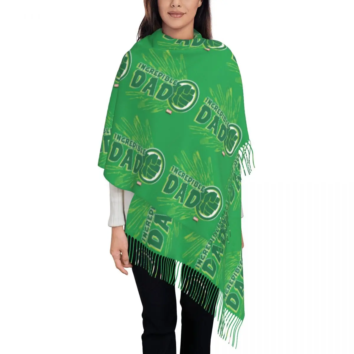 

Custom Hulk Incredible Dad Tassel Scarf Women Winter Fall Warm Shawl Wrap Female Scarves
