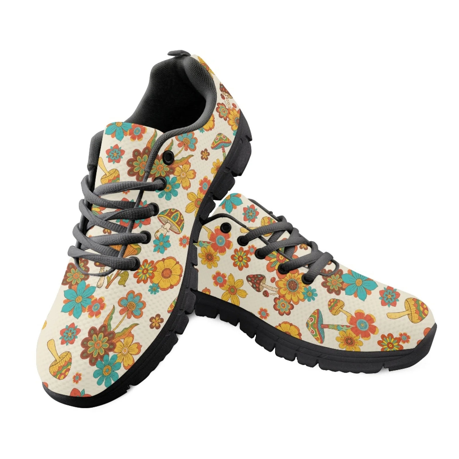 Coloranimal Retro Mushroom Men Walking Shoes for Women Who Stand All Day Wear-Resistant Athletic Work Shoes for Outdoor