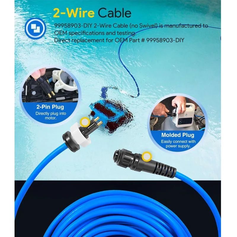 99958903-DIY 2-Wire 60FT/18M Cable Fits for Dolphin Pool Cleaner S200, Active 20, Triton PS, Discovery, Quantum