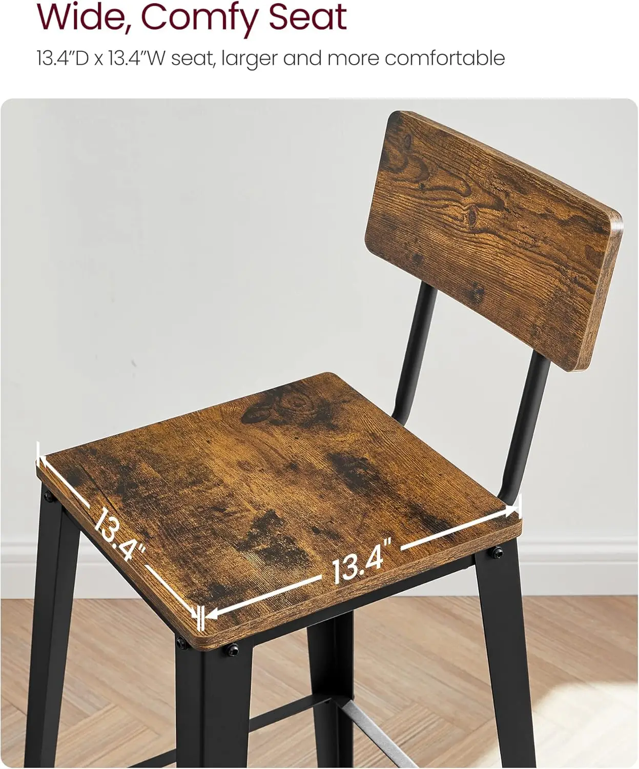 4 Bar Stools, 29.1' Tall, Industrial Style, Steel Frame, Rustic Brown & Ink Black, Easy Assembly