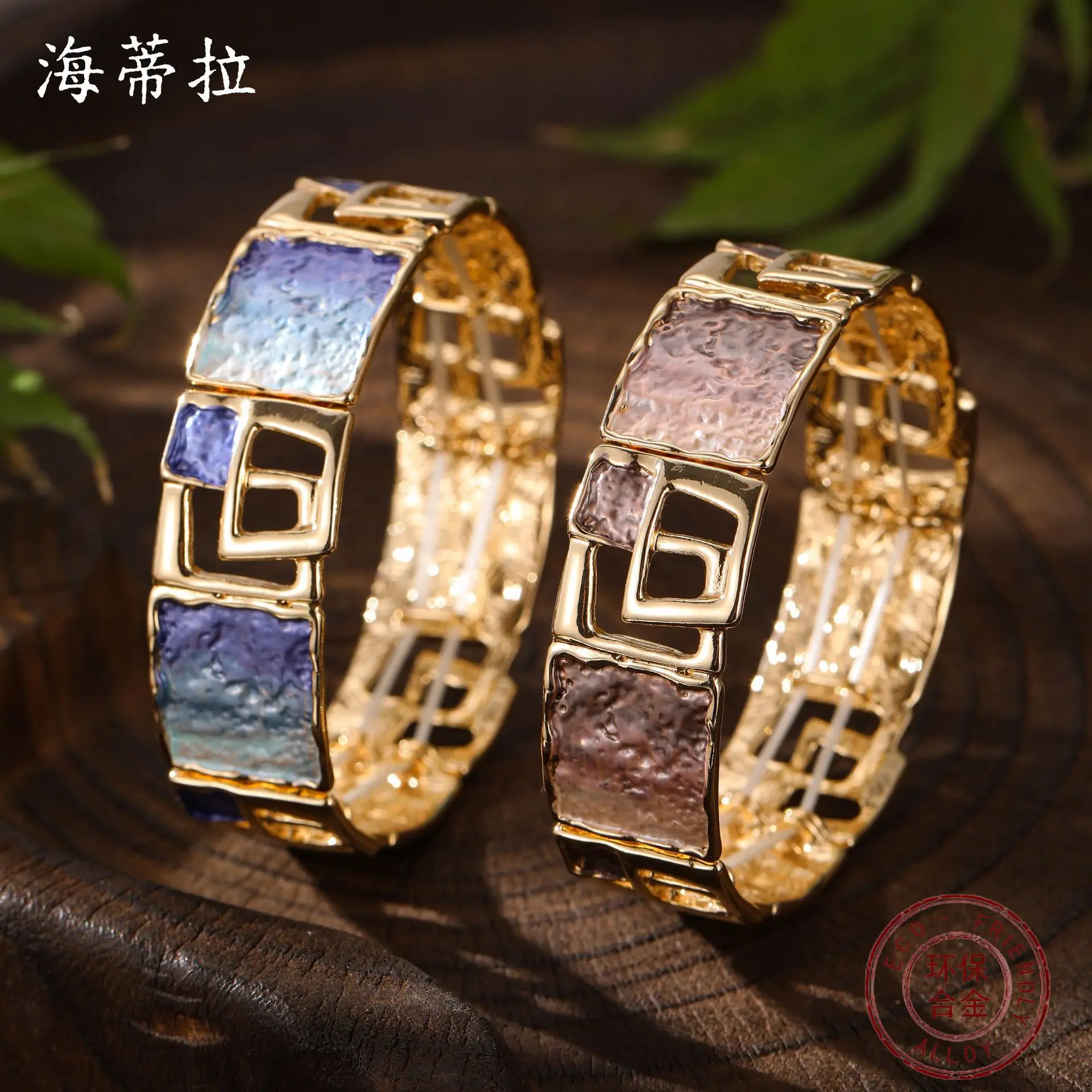 DIY accessories gradual change enamel color square geometric elastic bracelet women's fashion advanced sense gradual change col