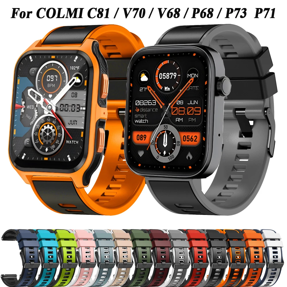 20 22mm Bracelets Strap For COLMI P73 /P42 /P28 Plus Watch Band For COLMI C81/ P71/ V70/ P68/ V68 Silicone Watchband Accessories