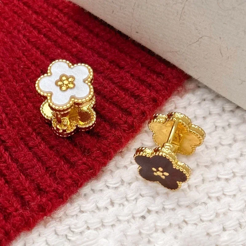 

Real 925 Sterling Silver 18K Gold Enamel Shell Cute Flower Hoop Earrings for Women Minimalist Plant Fine Jewelry Accessories