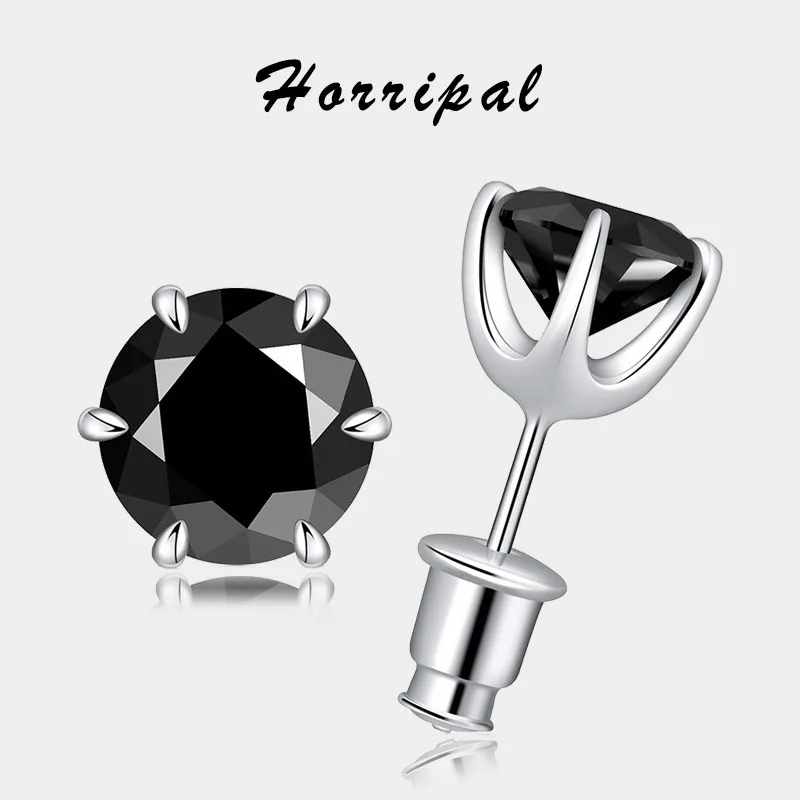 0.5-2CT D VVS1 Black Moissanite Sterling Silver Original Certified Plated 18K White Gold Earrings for Women Trend Stud Earring