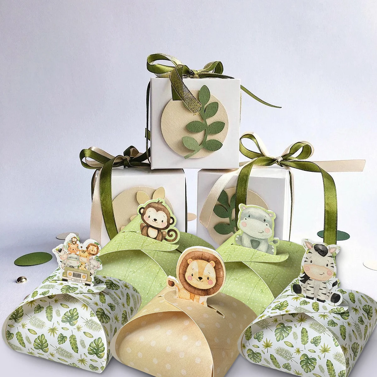 8Pcs Carton Animal Candy Boxes Tiger/Lion/Giraffe/Monkey Type Cookie Box For Kids Jungle Safari Birthday Party Sweets Packaging - view 6