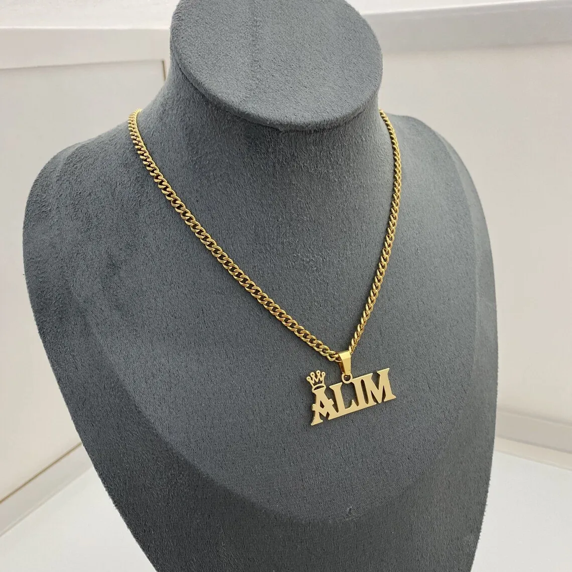 Custom Crown Name Necklace Women Men Trendy Jewelry Personalized Gold Color Stainless Steel Cuban Chain Nameplate Necklace