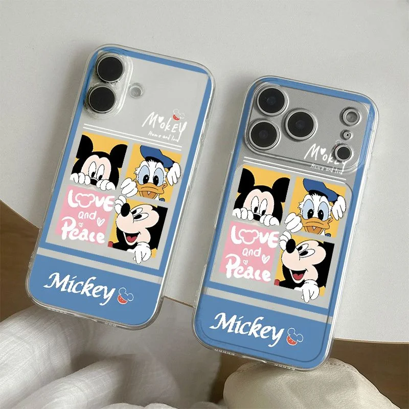

Cartoon White English font Anime Mickey Donald Duck Case For iphon 11 12 13 14 15 16 17 Pro Max Plus four-grid Anti-fall Cover