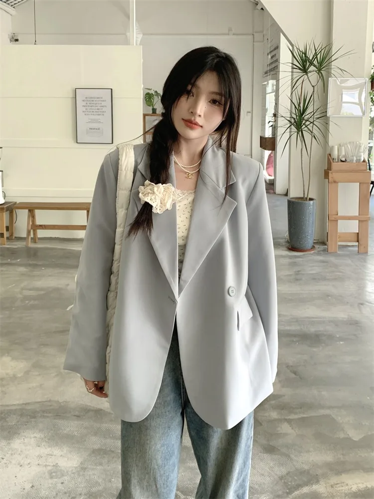 

Insozkdg Fashion Spring Autumn Women's Jacket Solid Long Sleeve Office Lady Single Button Blazers New Outerwears Women Clothing