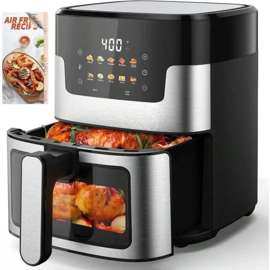 

[10-In-1 Air Fryer] 10-In-1 Digital LED Touch Screen Air Fryer, 7.5QT Oilless Cooker With 10 Preset Cookings, Dishwasher- Baske