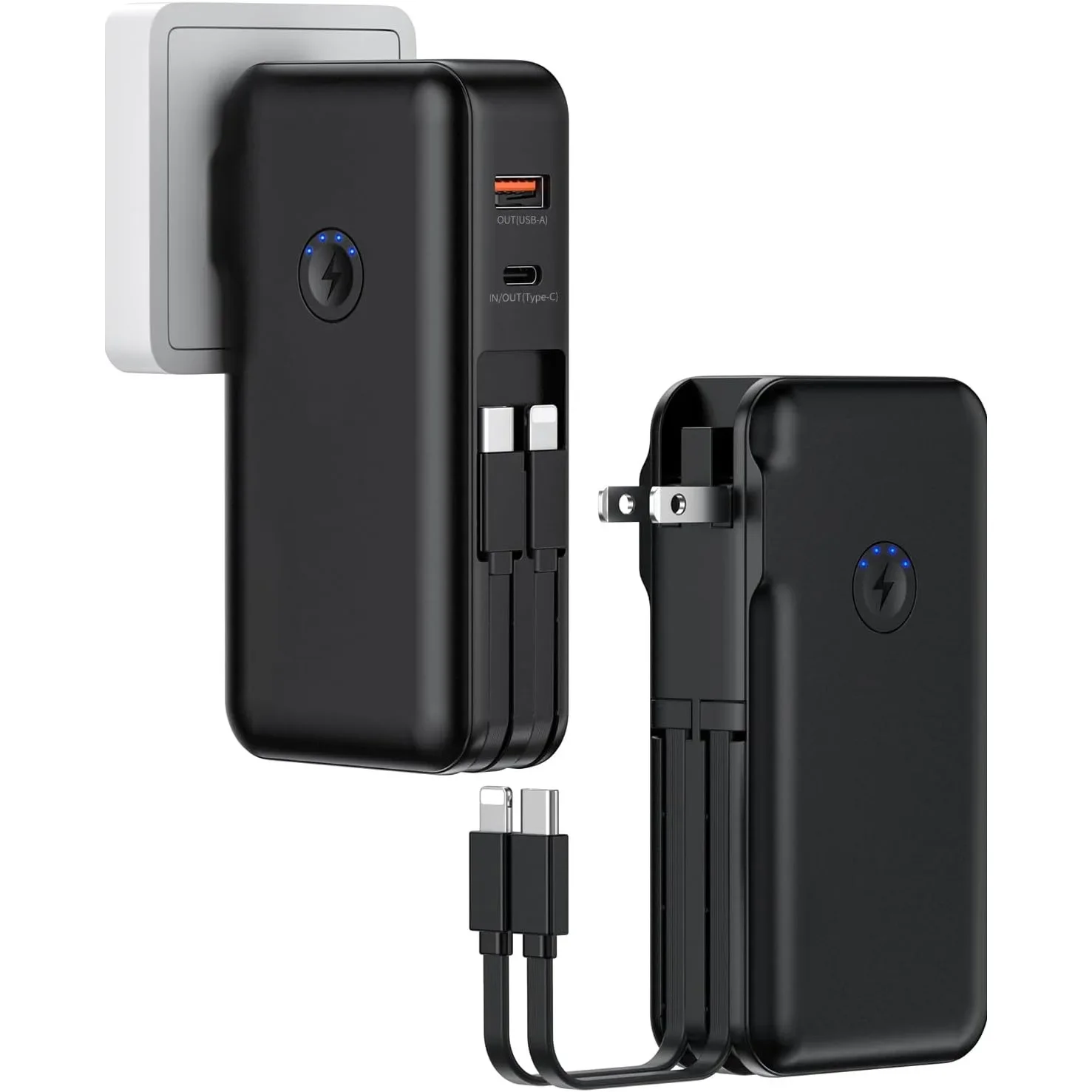 

Power Bank, Portable Wall Plug, Three-in-one with Its Own Cable, Large Capacity 22.5W Fast Charging Mobile Power Supply