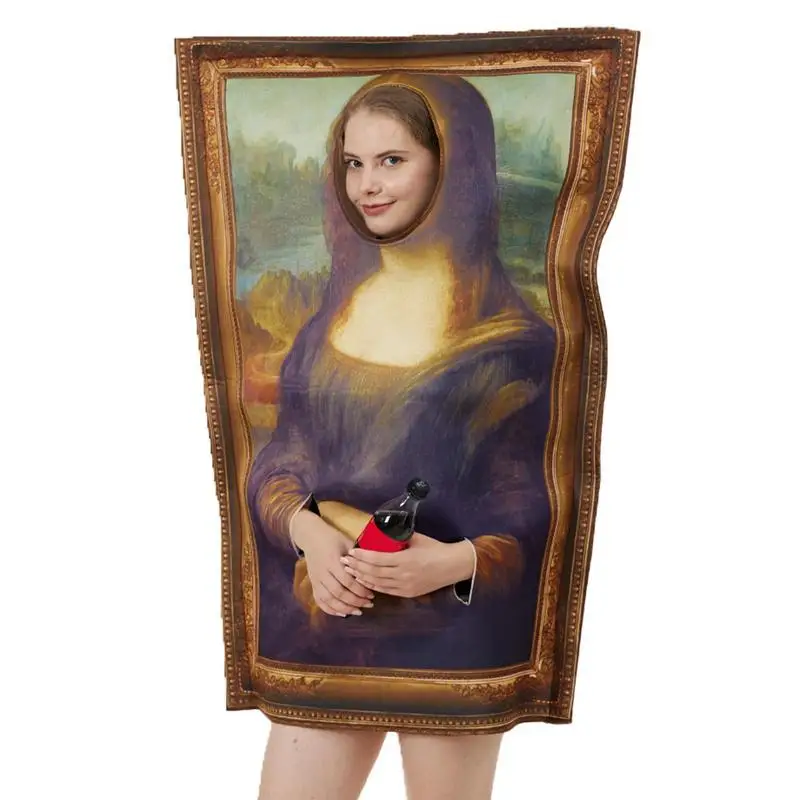 Funny Mona Lisa Mural Costume Unisex Wearable Famous Painting Sponge Jumpsuit For Adults Halloween Carnival Party Cosplay Props