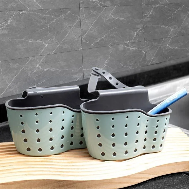 1Pc Sky Blue Creative Sink  And Drainage Rack Hanging Bag Kitchen Faucet Adjustable  And Hanging Basket Drain hair catcher