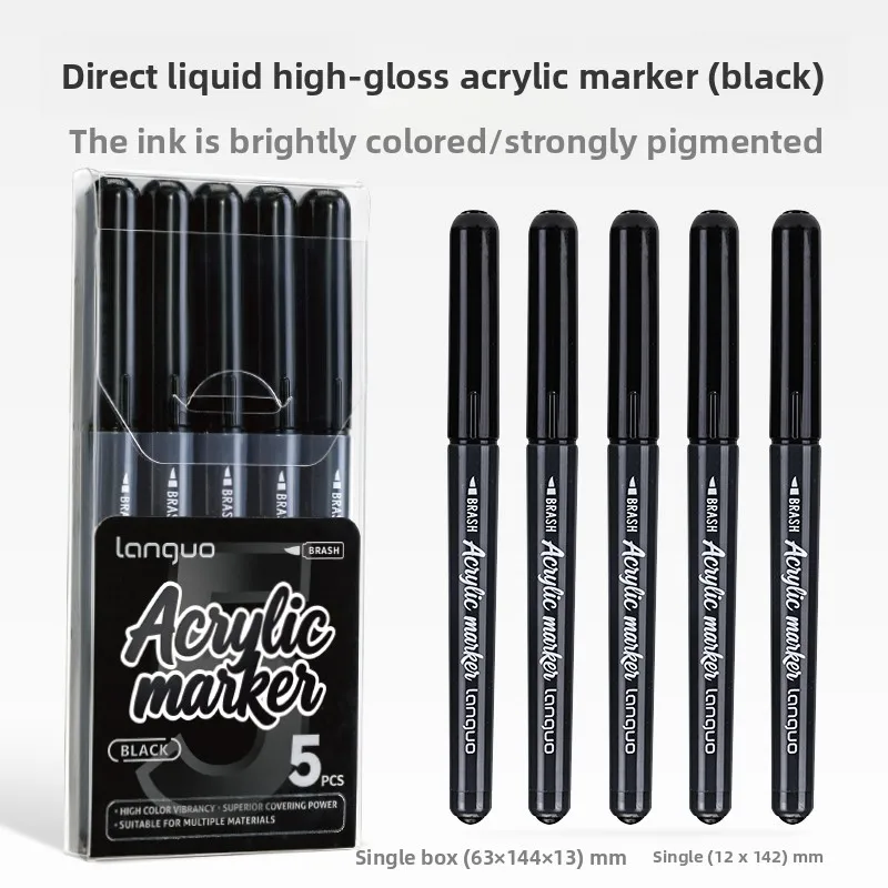 LANGUO 5 stuks/set, directe vloeibare acrylmarkers, zwarte, witte, gouden en zilveren kleuren, verfstift voor doe-het-zelfprojecten, geschikt voor tekenen en schilderen op glas.