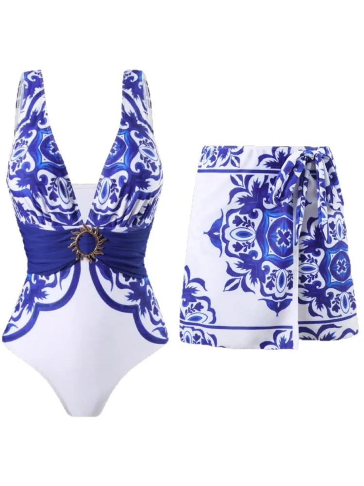 

Retro Bikini Printed Fashion Two Piece Swimsuit And Cover Up With Skirt Tight Women's Bandage Summer Beach Luxury Elegant 2026