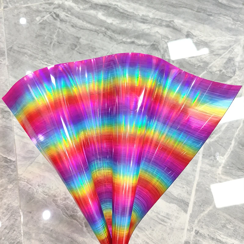 Holographic Rainbow Light Pillar Flexible PVC Jelly Film Iridescent Faux Leather Fabric for Sewing Bag Bows Craft DIY 46*135CM