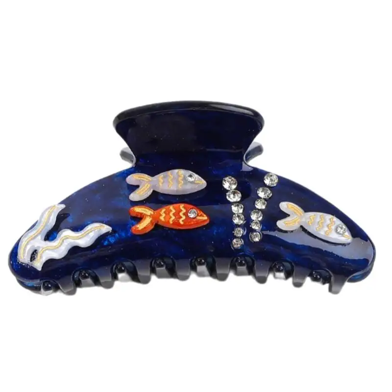 31BB Acrylic Ocean Themed Hair Claw Secure Grip Hair Clip With Trendy Shark Pattern Fashion Hair Accessory For Daily Styling