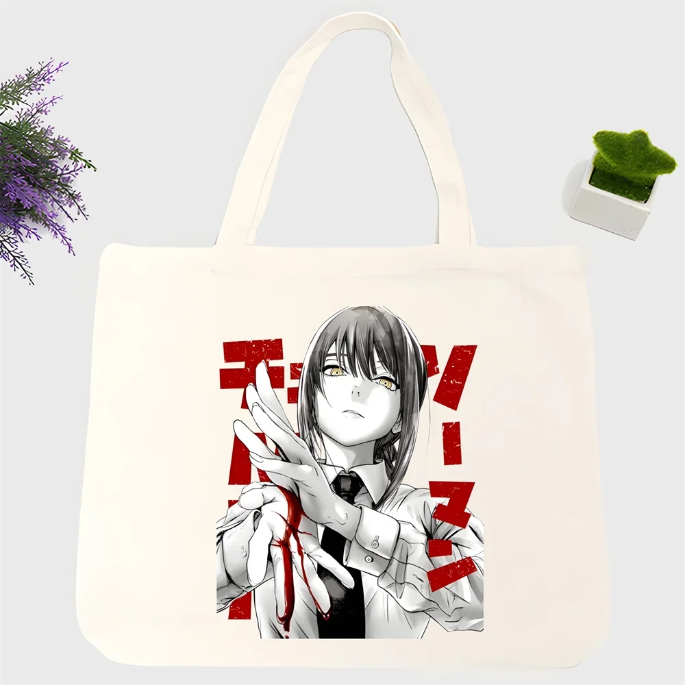 Chainsaw Man Makima Pochita Anime Cartoon canvas simple cartoon print shopping bags girls fashion life casual pacakge hand bag