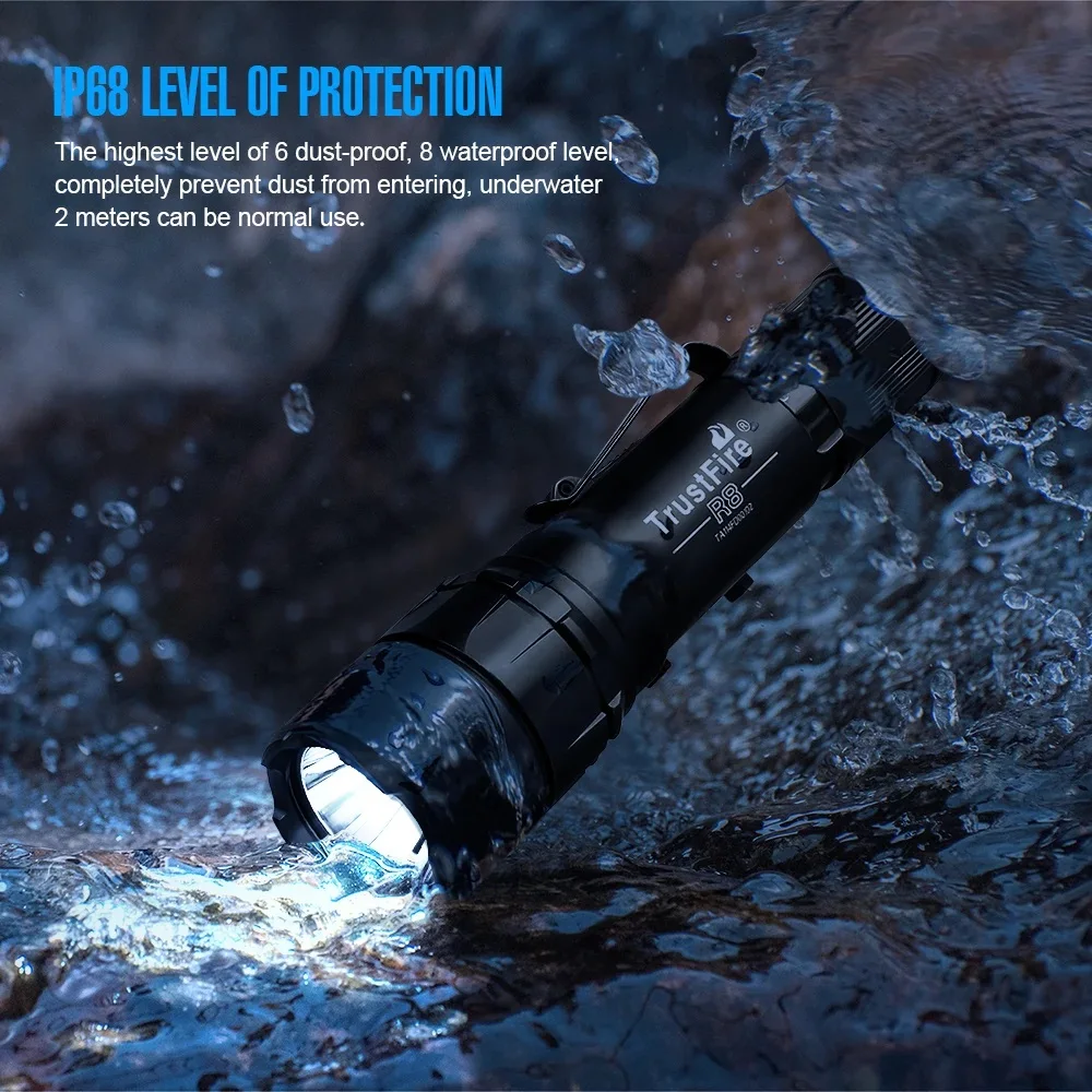 

Powerful TrustFire Tactical Flashlight 1700Lumen 350m Range LED Torch Self Defense Hunting Light 18650 Battery 20mm Rail Mounted