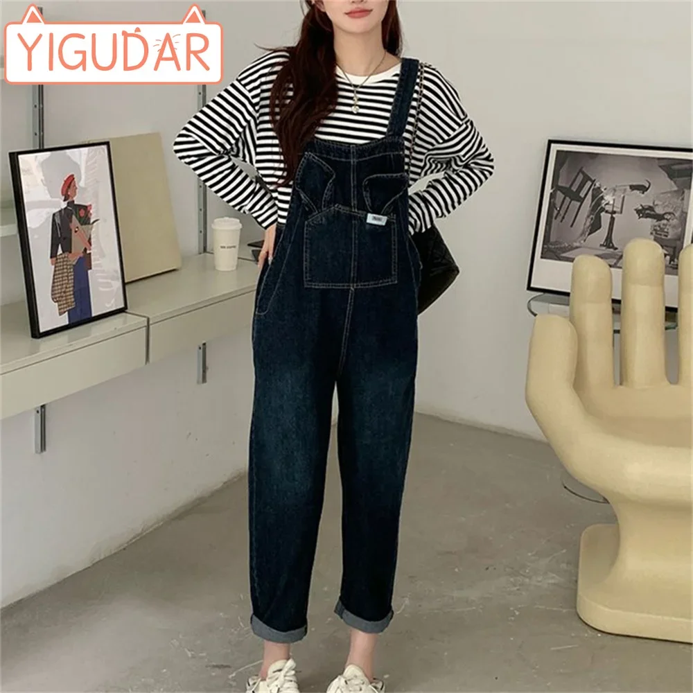 Fashion Loose Maternity Clothes Blue Denim Jumpsuit Fashion Personalized  Street Dress With Pocket Strap Pants Maternity Dress