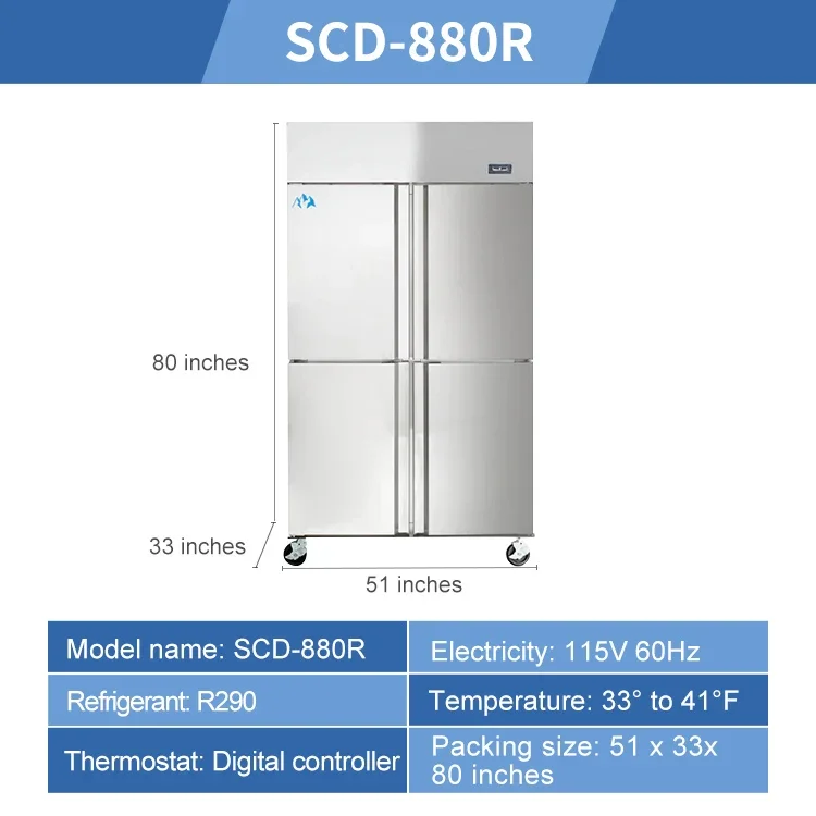 Kitchen Refrigerator 4 Solid Door Reach-In Refrigerator 32cu.ft. Ready made American Standard Commercial Freezer