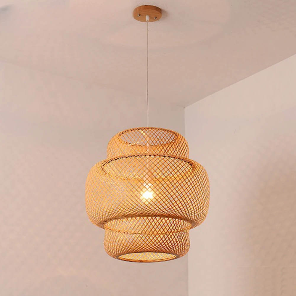 

1pc Handmade Woven Rattan Bamboo Pendant Lamp Natural Material Bamboo Pendant Ceiling Light for Kitchen Living Room Restaurant