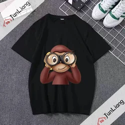 Curious George Cartoon Monkey Print T-shirt Boys Girls T-shirt Camisetas Summer Short Sleeve Breathable Loose Shirt