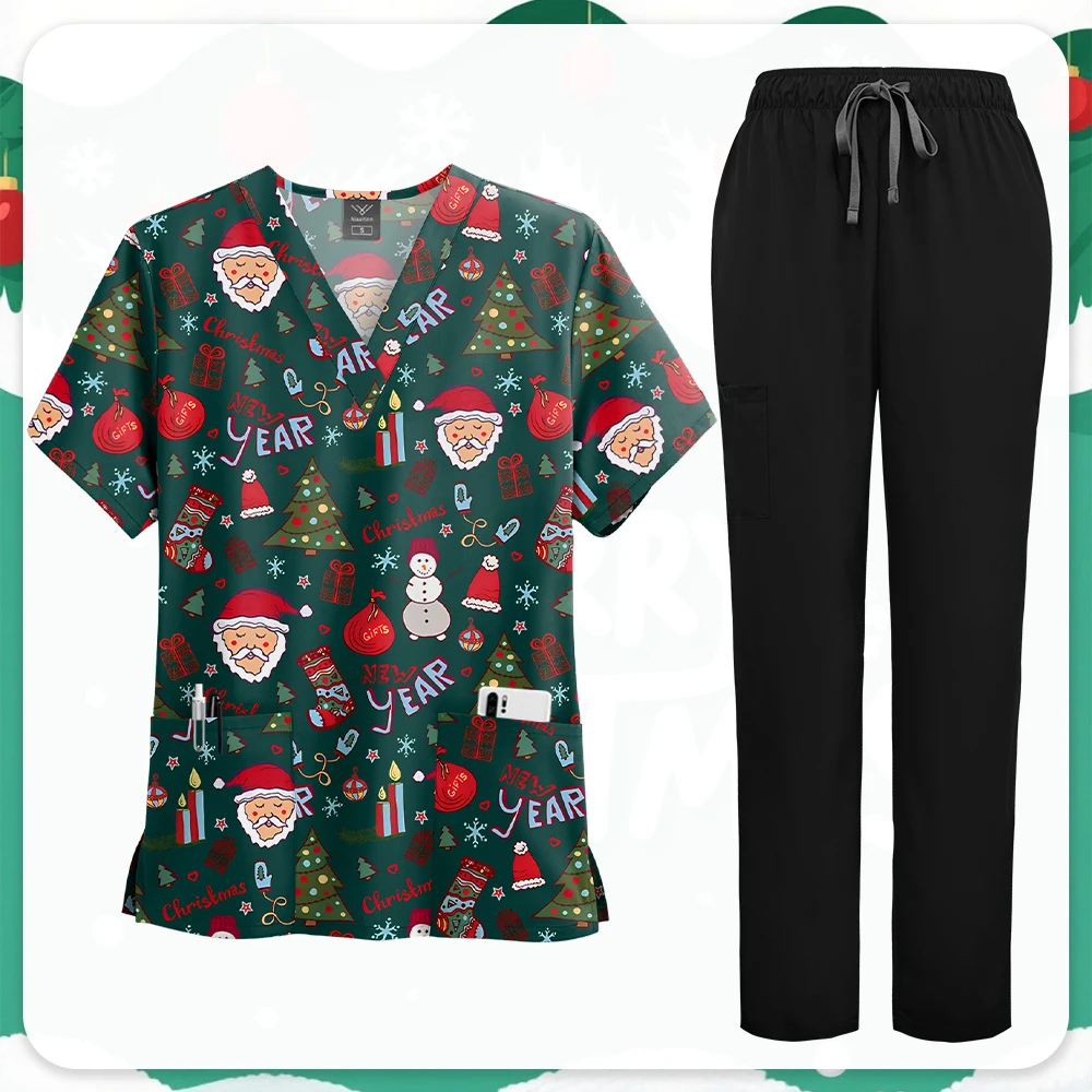 새로운 프린팅 탑 스트레이트 팬츠 애완동물 클리닉 간호복 남녀공용 스트레치 유니폼 세트 의료 수술복 세트