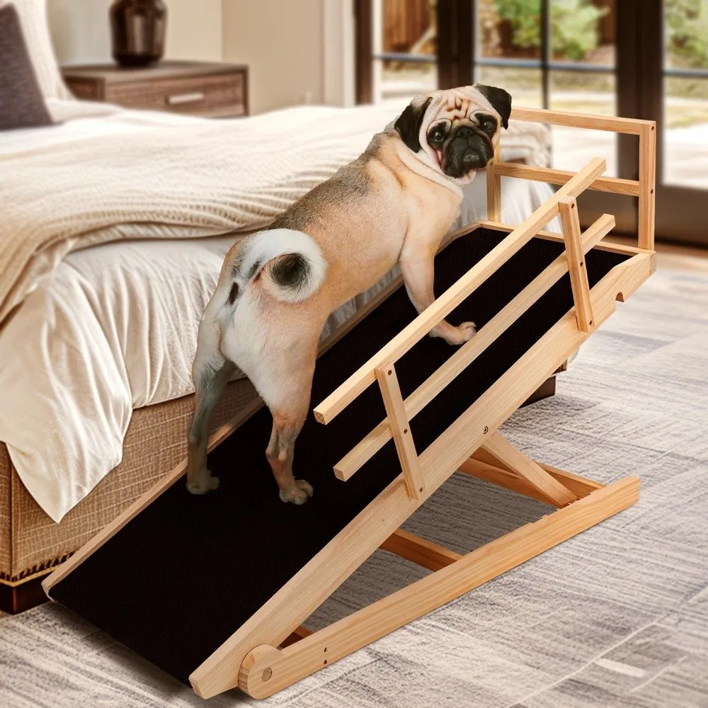 Dog Ramp for Bed & Couch Foldable Wooden Pet Ramp 5 Adjustable Heights