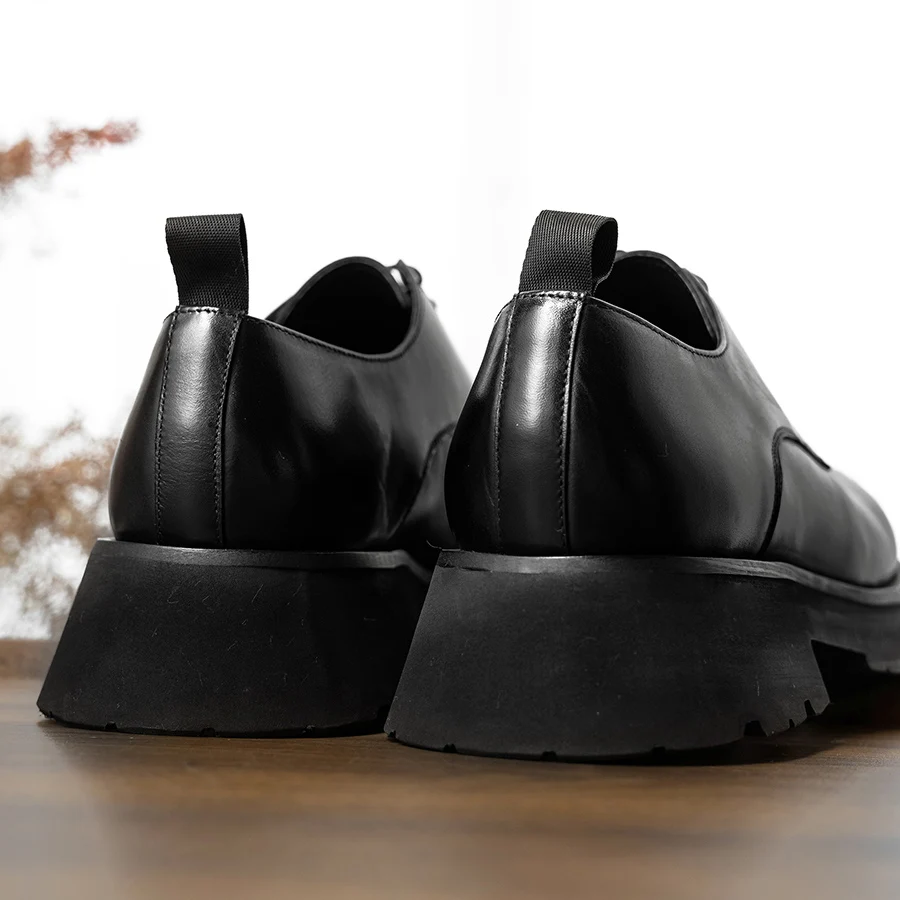 Fashion Black Business Casual Genuine Leather Lace Up Breathable Handmade Thick Platform Wedding Office Derby Shoes For Men