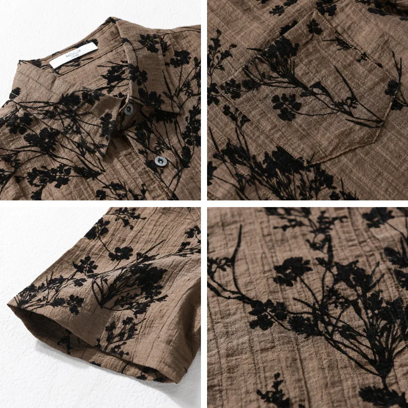 2024 Summer New Fashion Jacquard Pattern Men\'s Summer Shirt Fresh Short Sleeve Casual Vintage Shirt Men Clothing FY983