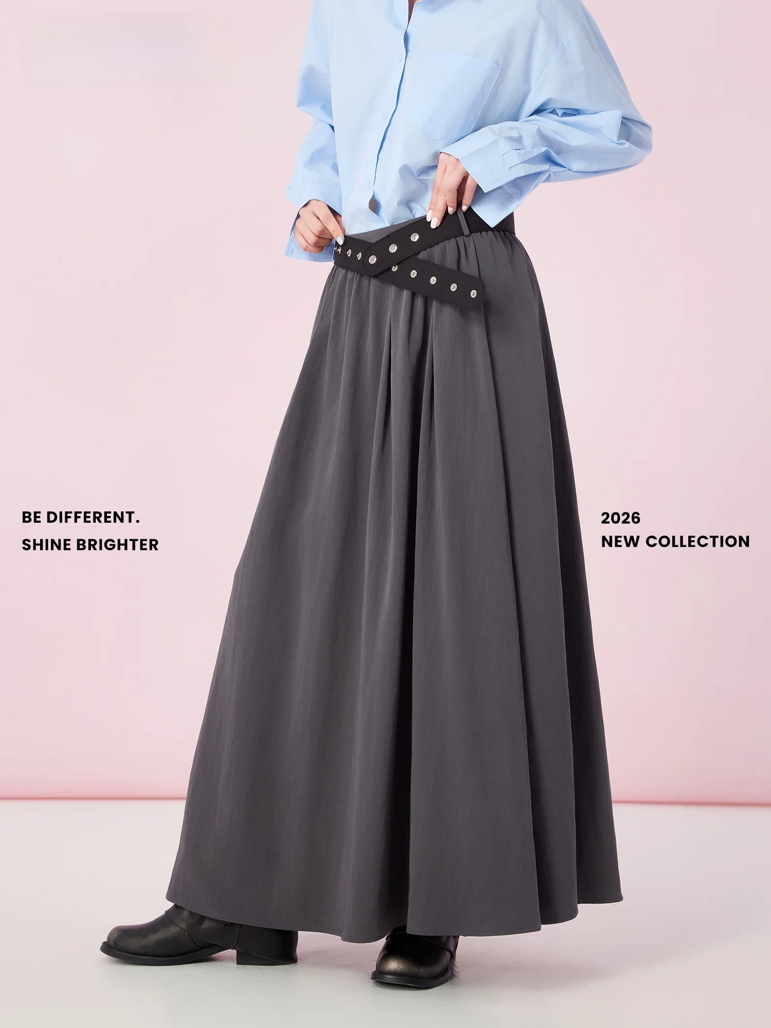 

Ele Deep ey Umbrella Skirt Spring New Arrival by Didimax High Waist Loose Fit Ladies Skirt Made of Viscose And Nylon