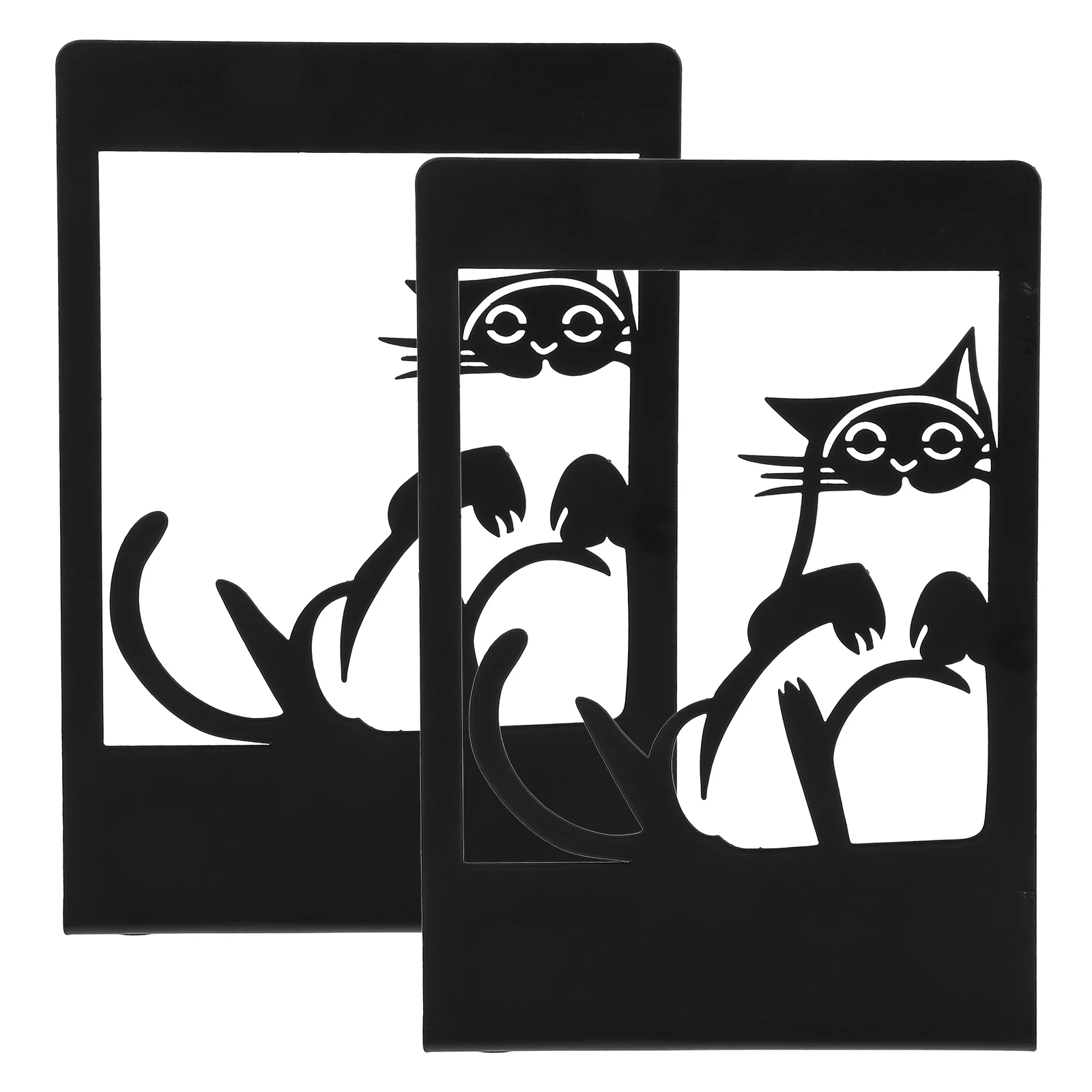 

2pcs Iron Cat Bookend Black Color Heavy Duty Desk Organizer Metal Craft Decorative Shelf Reading Stoppers Unique Design