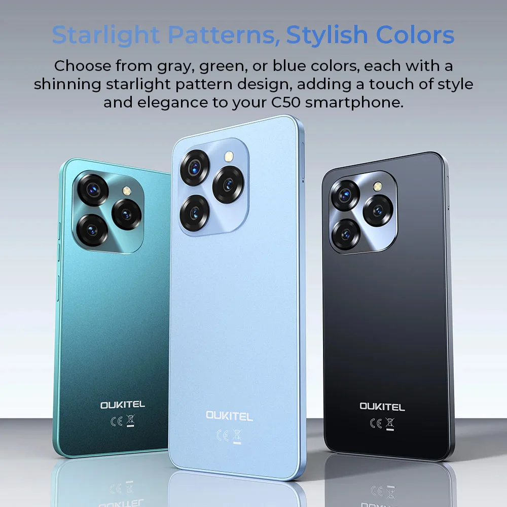 글로벌 버전 Oukitel C50 5G 스마트폰, 6.8 인치 HD + 물방울 화면, 5150mAh 24GB + 128GB 휴대폰, 50 MP 휴대폰