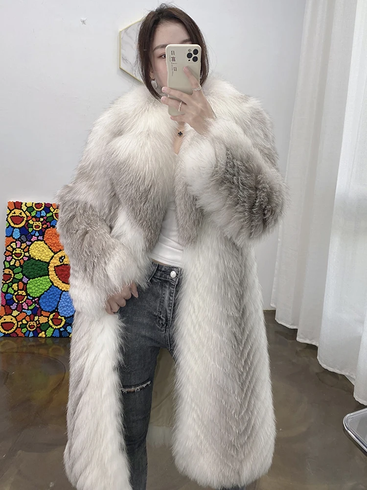 Hot 2024 Natural Fluffy Fur Jacket Women Winter Coat Real Fox Fur Coat X-long Luxury Clothes Ladies Fashion Streetwear