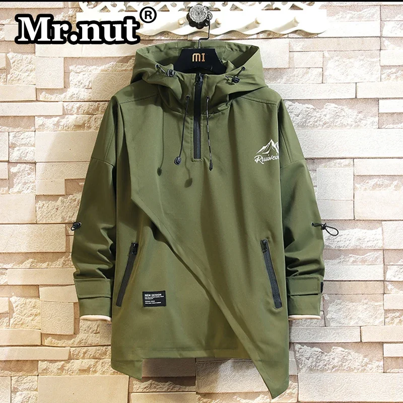 Mr.nut High Collar Hooded Irregular Jacket Men's 2024 Autumn Oversize Outdoor Jackets Fashion Men Clothing Windbreak Male Coat