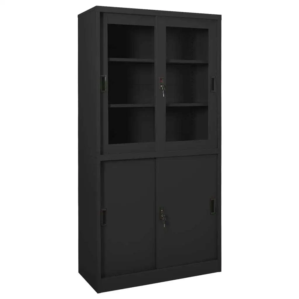 Sliding Door Office Cabinet - Anthracite Steel, 35.4x15.7x70.9 Inches - Modern Storage Solution